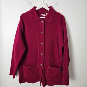 L.L. Bean Women's L Fleece Button Up Stretch Casual Chore Cottage Magenta